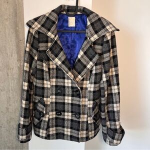 Vintage Smart Set Wool Double Breasted Pea Coat- Blue Satin Lined Sz L